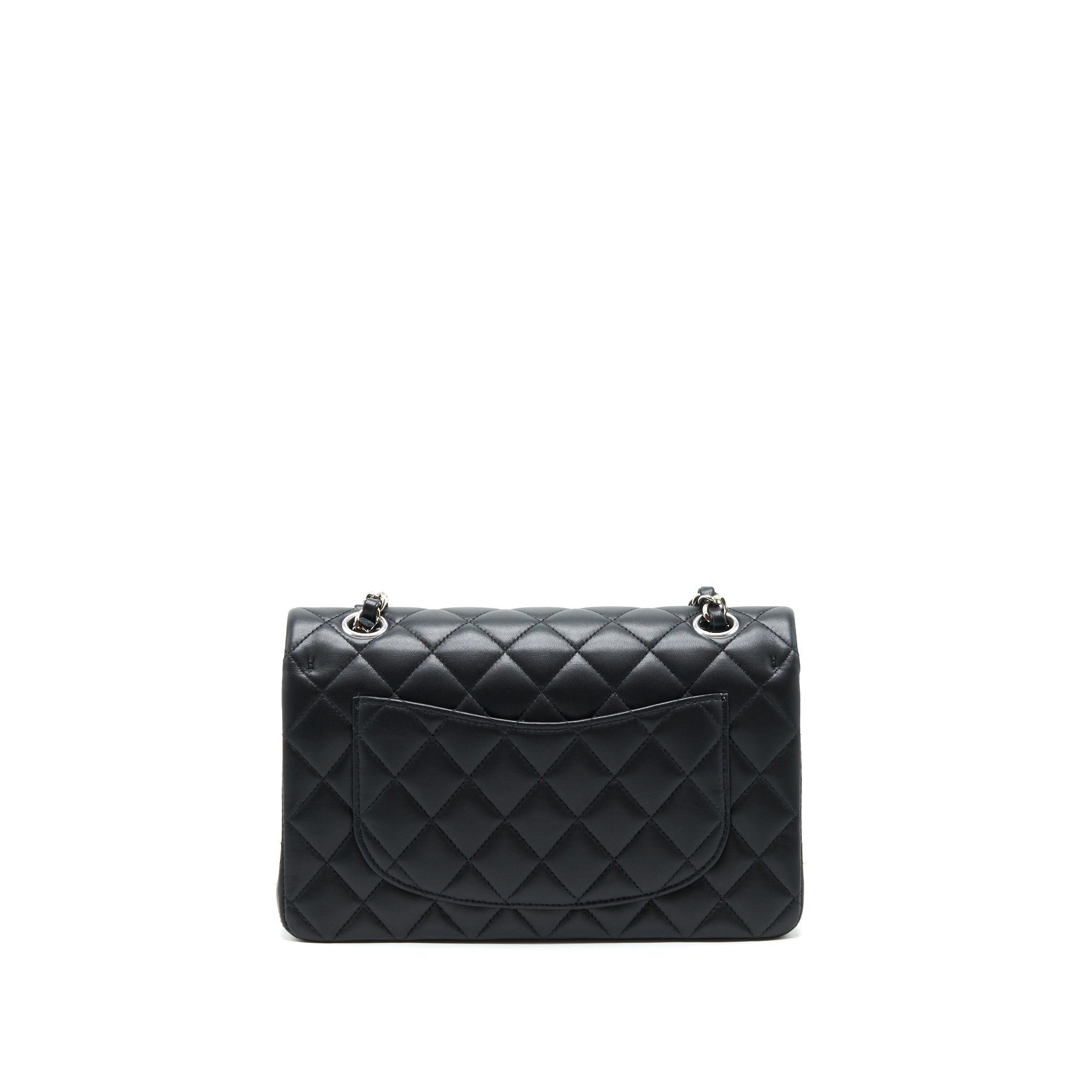 CHANEL SMALL CLASSIC DOUBLE FLAP BAG LAMBSKIN BLACK SHW (MICROCHIP)