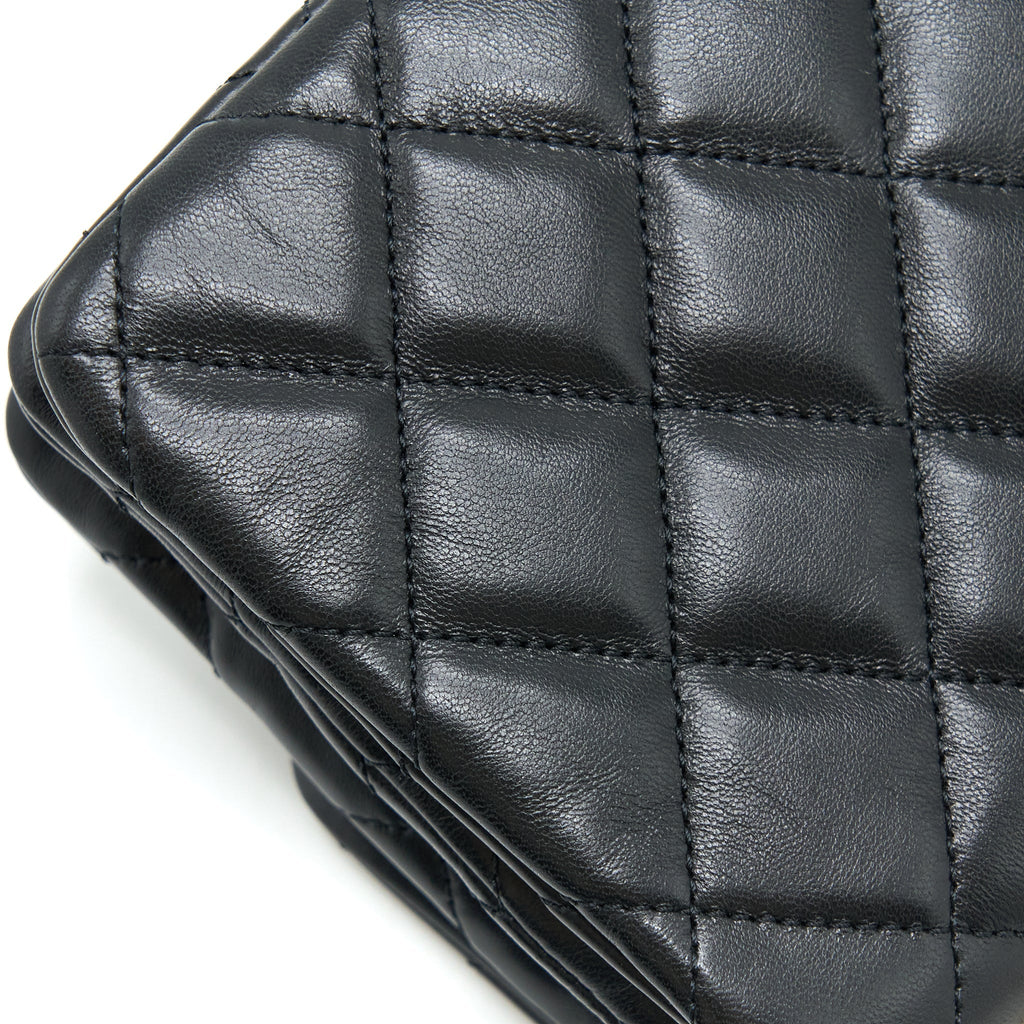 CHANEL 22K GOLD PILLAR ADJUSTABLE CHAIN FLAP BAG LAMBSKIN BLACK BRUSHED GHW (MICROCHIP)