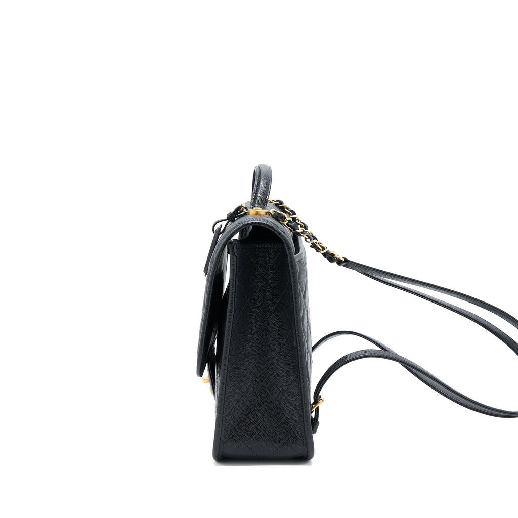 CHANEL 22K LARGE BACKPACK CAVIAR BLACK BRUSHED GHW (MICROCHIP)