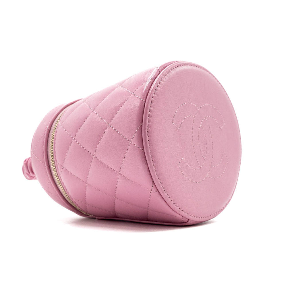 CHANEL TOP HANDLE ROUND VANITY CASE LAMBSKIN PINK LGHW