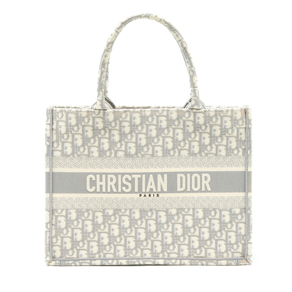 DIOR MEDIUM BOOK TOTE GREY OBLIQUE EMBROIDERY