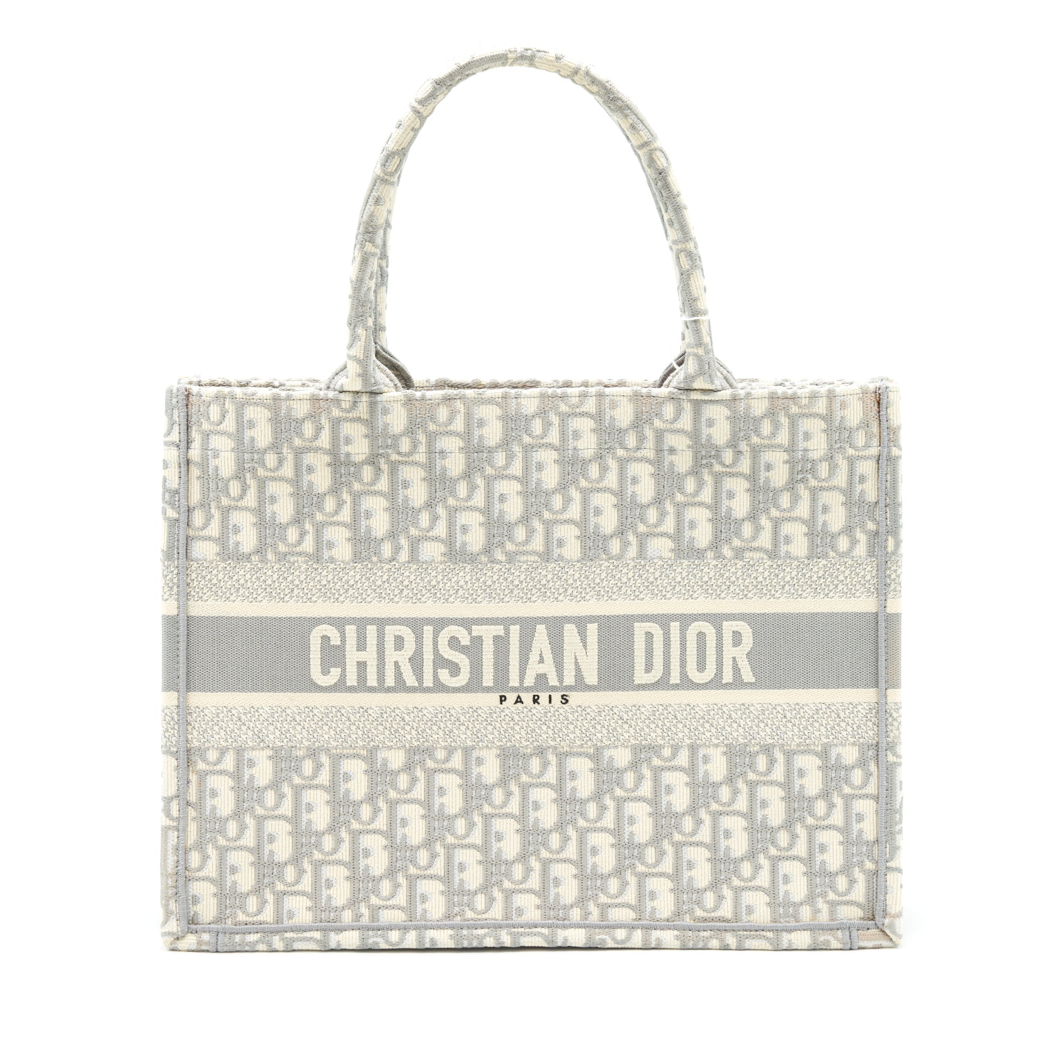 DIOR MEDIUM BOOK TOTE GREY OBLIQUE EMBROIDERY