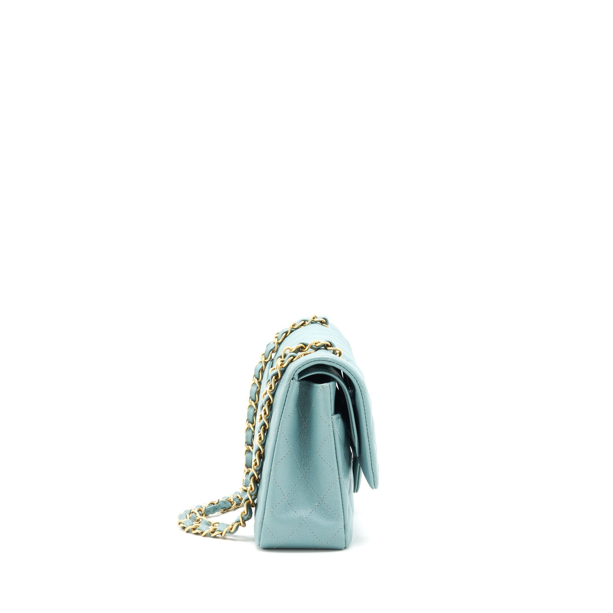 CHANEL CLASSIC DOUBLE FLAP BAG CAVIAR BLUE BRUSHED GHW