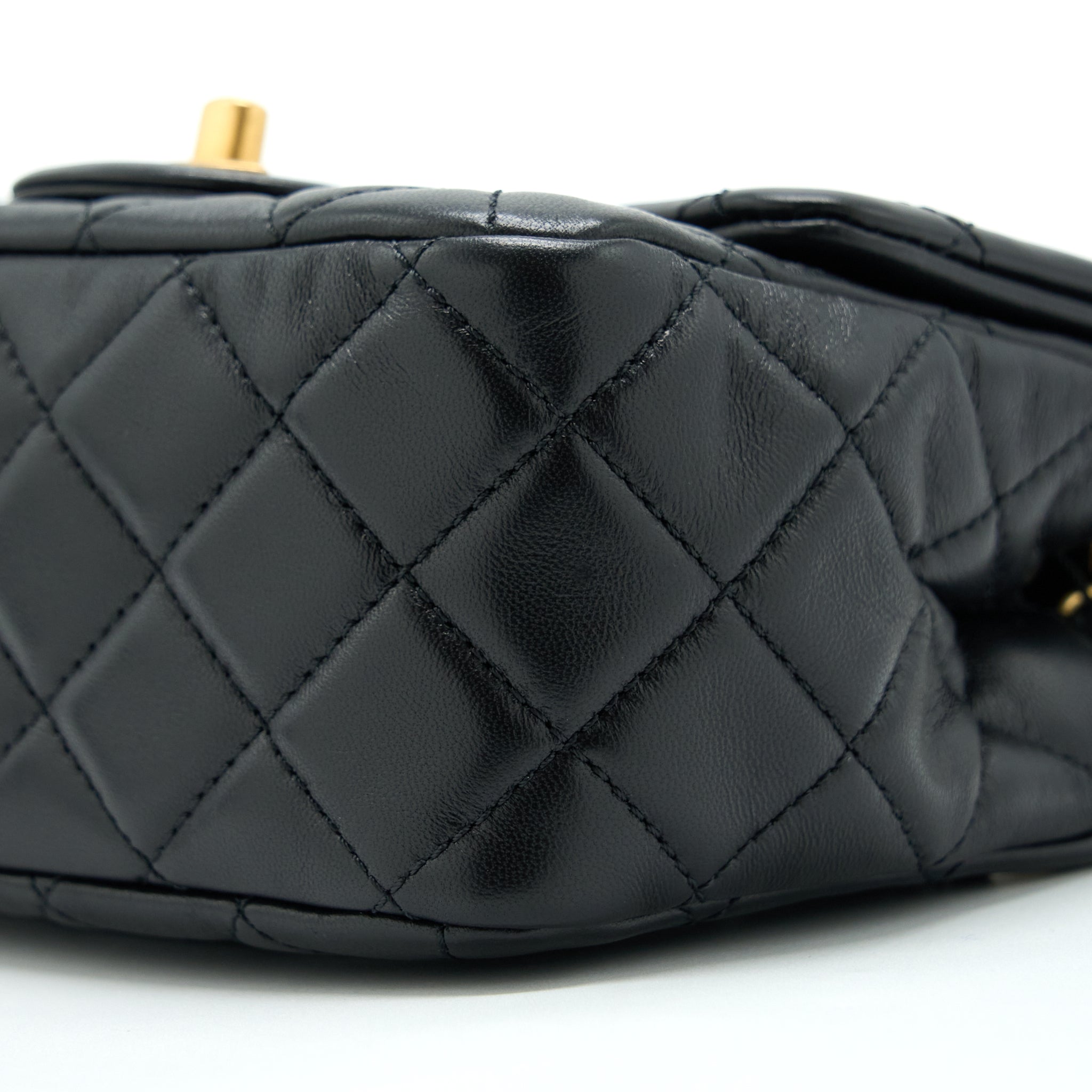 CHANEL PEARL CRUSH MINI SQUARE FLAP BAG LAMBSKIN BLACK GHW (MICROCHIP)