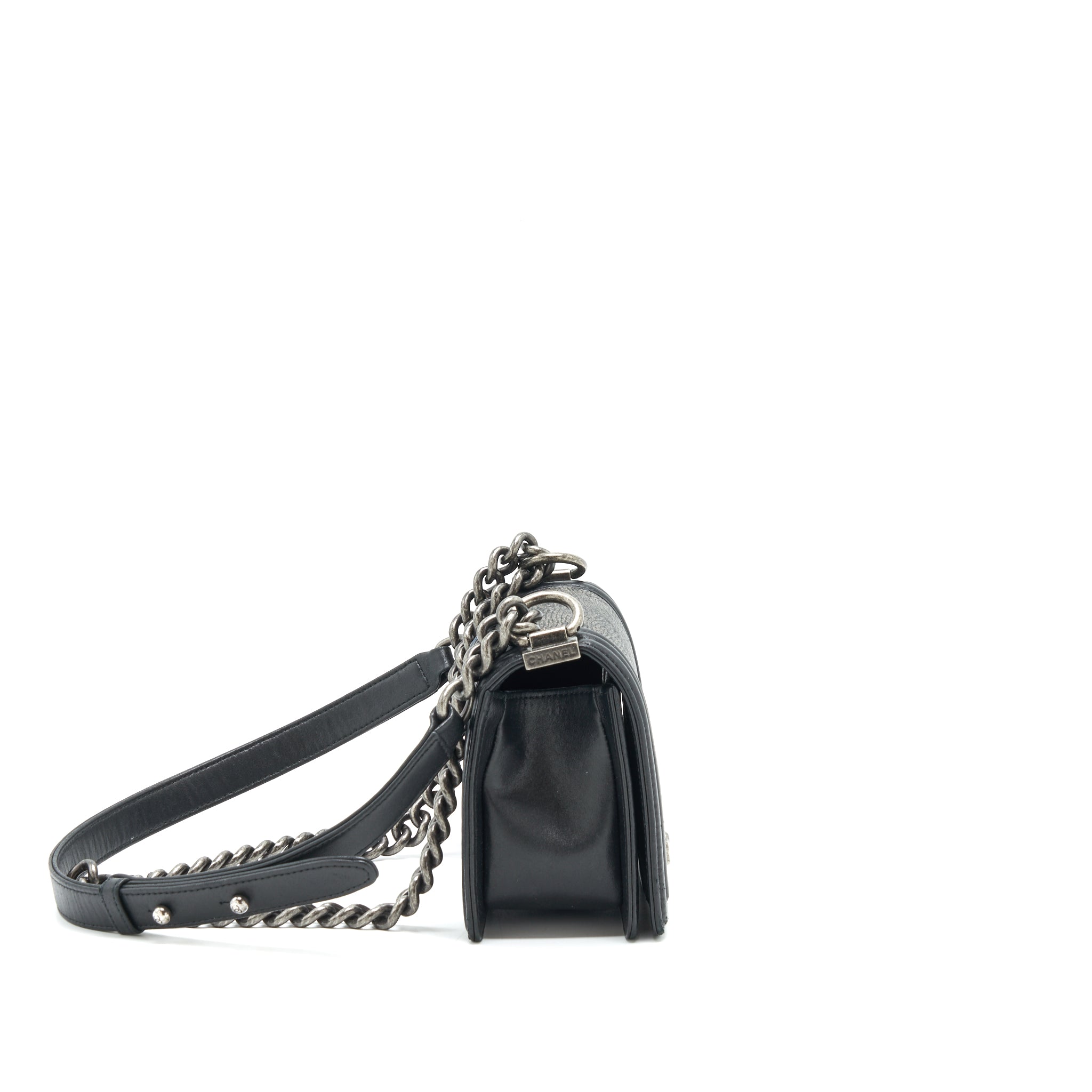 CHANEL SMALL BOY BAG LIZARD/CALFSKIN BLACK WITH RUTHENIUM HARDWARE