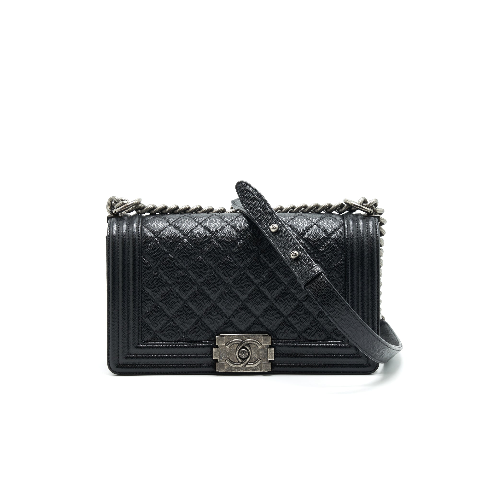 CHANEL CAVIAR OLD MEDIUM LEBOY BAG BLACK WITH RUTHENIUM HARDWARE