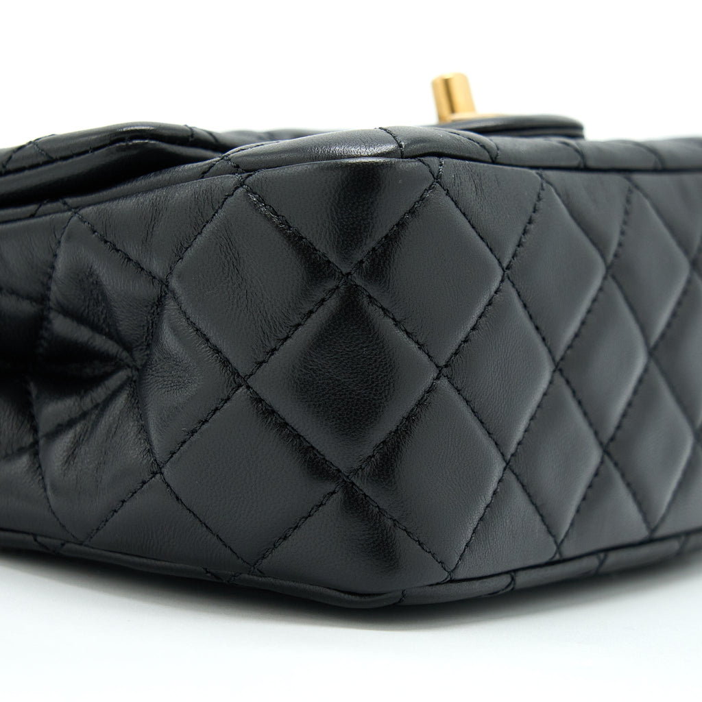 CHANEL PEARL CRUSH MINI SQUARE FLAP BAG LAMBSKIN BLACK GHW (MICROCHIP)