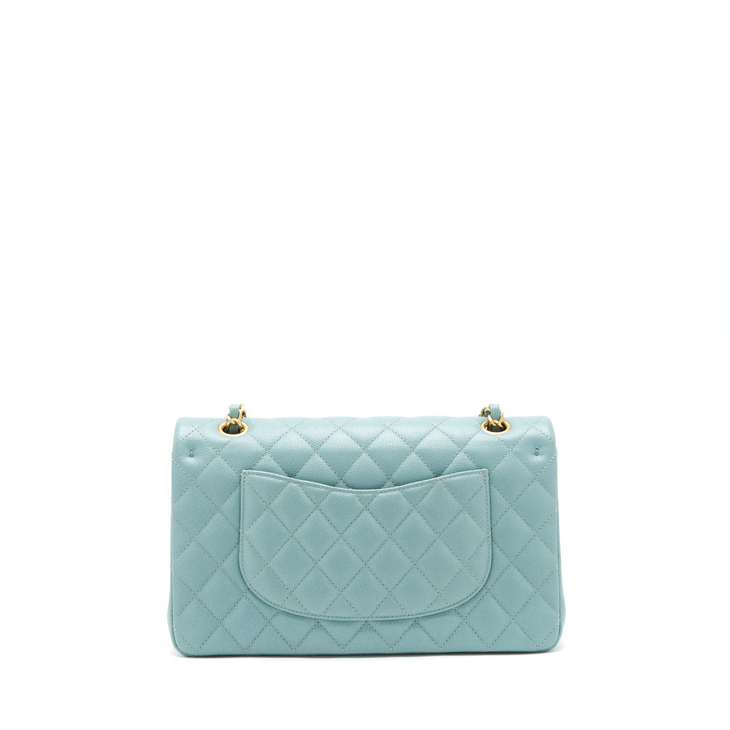 CHANEL CLASSIC DOUBLE FLAP BAG CAVIAR BLUE BRUSHED GHW