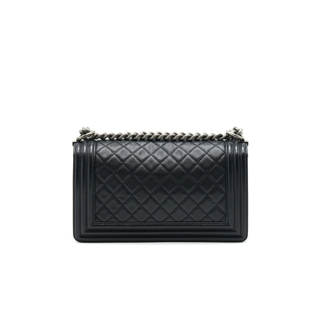 CHANEL CAVIAR OLD MEDIUM LEBOY BAG BLACK WITH RUTHENIUM HARDWARE