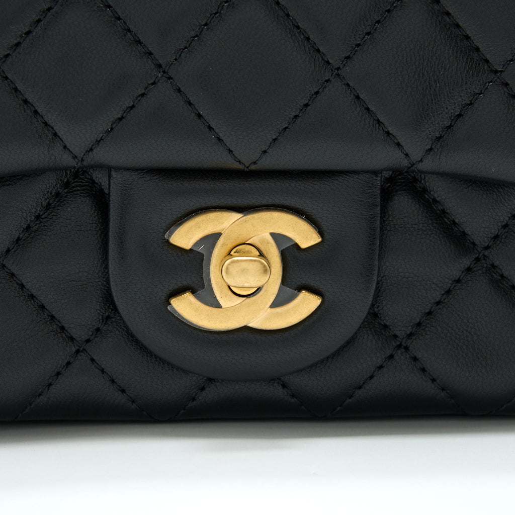 CHANEL PEARL CRUSH MINI SQUARE FLAP BAG LAMBSKIN BLACK GHW (MICROCHIP)