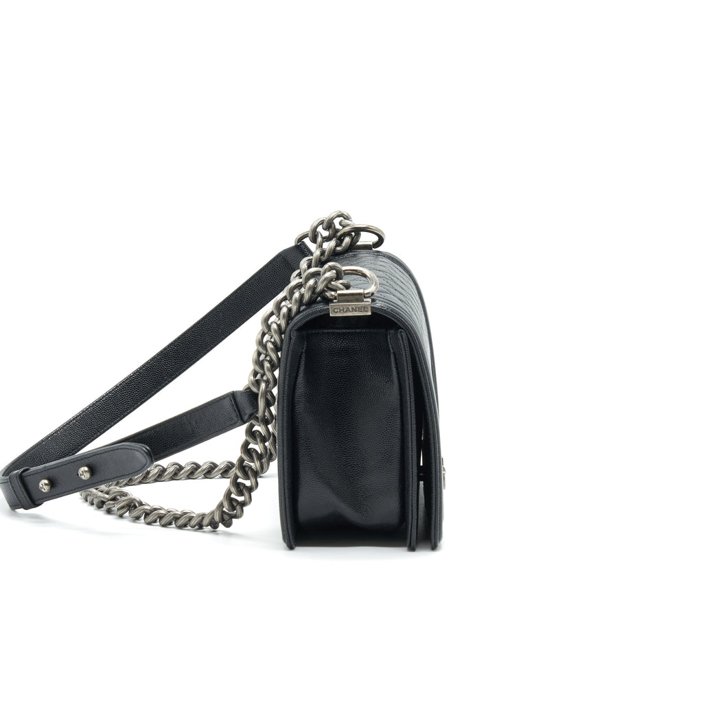 CHANEL CAVIAR OLD MEDIUM LEBOY BAG BLACK WITH RUTHENIUM HARDWARE