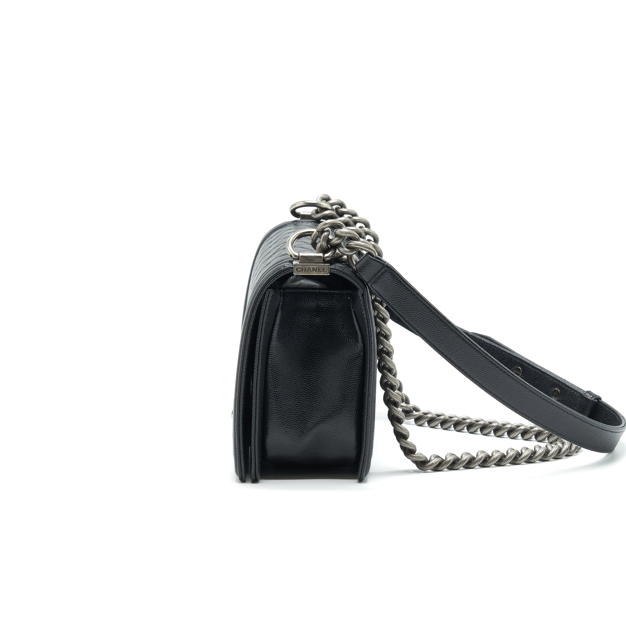 CHANEL CAVIAR OLD MEDIUM LEBOY BAG BLACK WITH RUTHENIUM HARDWARE