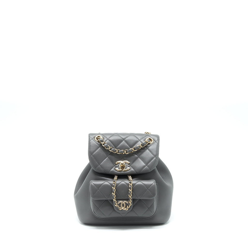 CHANEL MINI DUMA BACKPACK LAMBSKIN GREY LGHW (MICROCHIP)