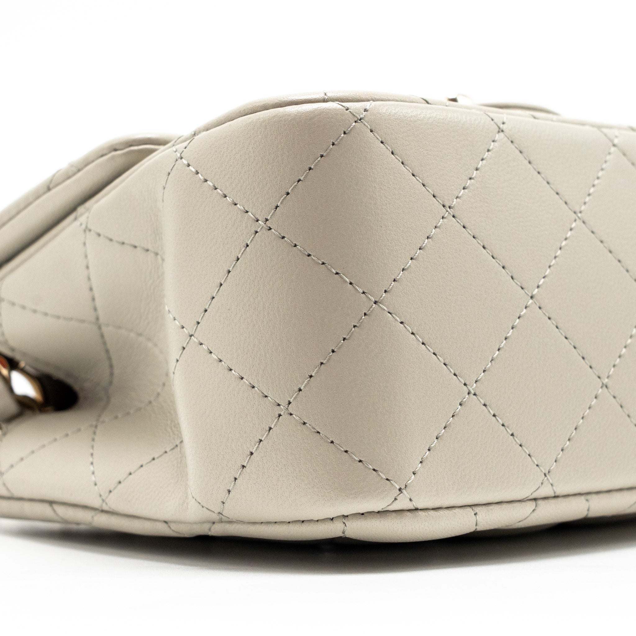 CHANEL 22C MINI SQUARE FLAP BAG LAMBSKIN LIGHT GREY LGHW (MICROCHIP)