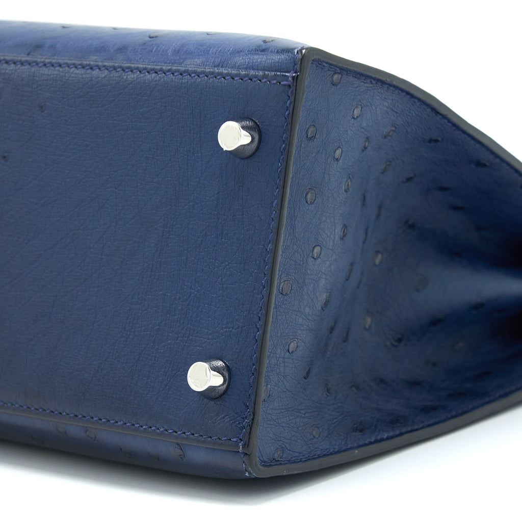 HERMES KELLY 28 OSTRICH BLUE SAPHIR SHW