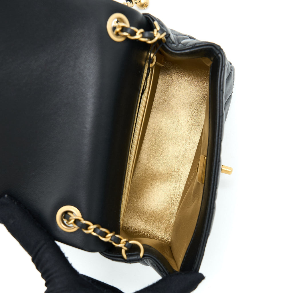 CHANEL PEARL CRUSH MINI SQUARE FLAP BAG LAMBSKIN BLACK GHW (MICROCHIP)