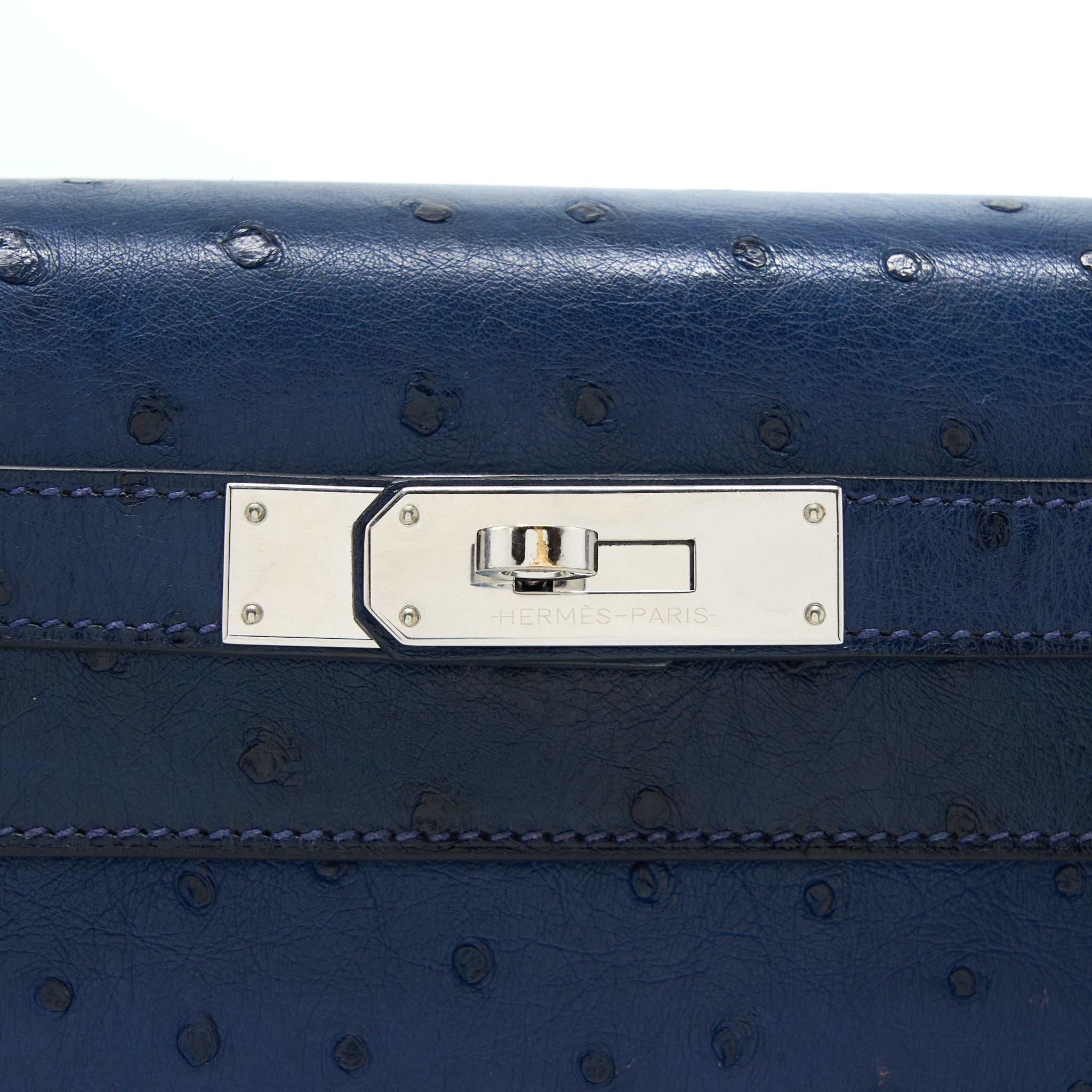HERMES KELLY 28 OSTRICH BLUE SAPHIR SHW