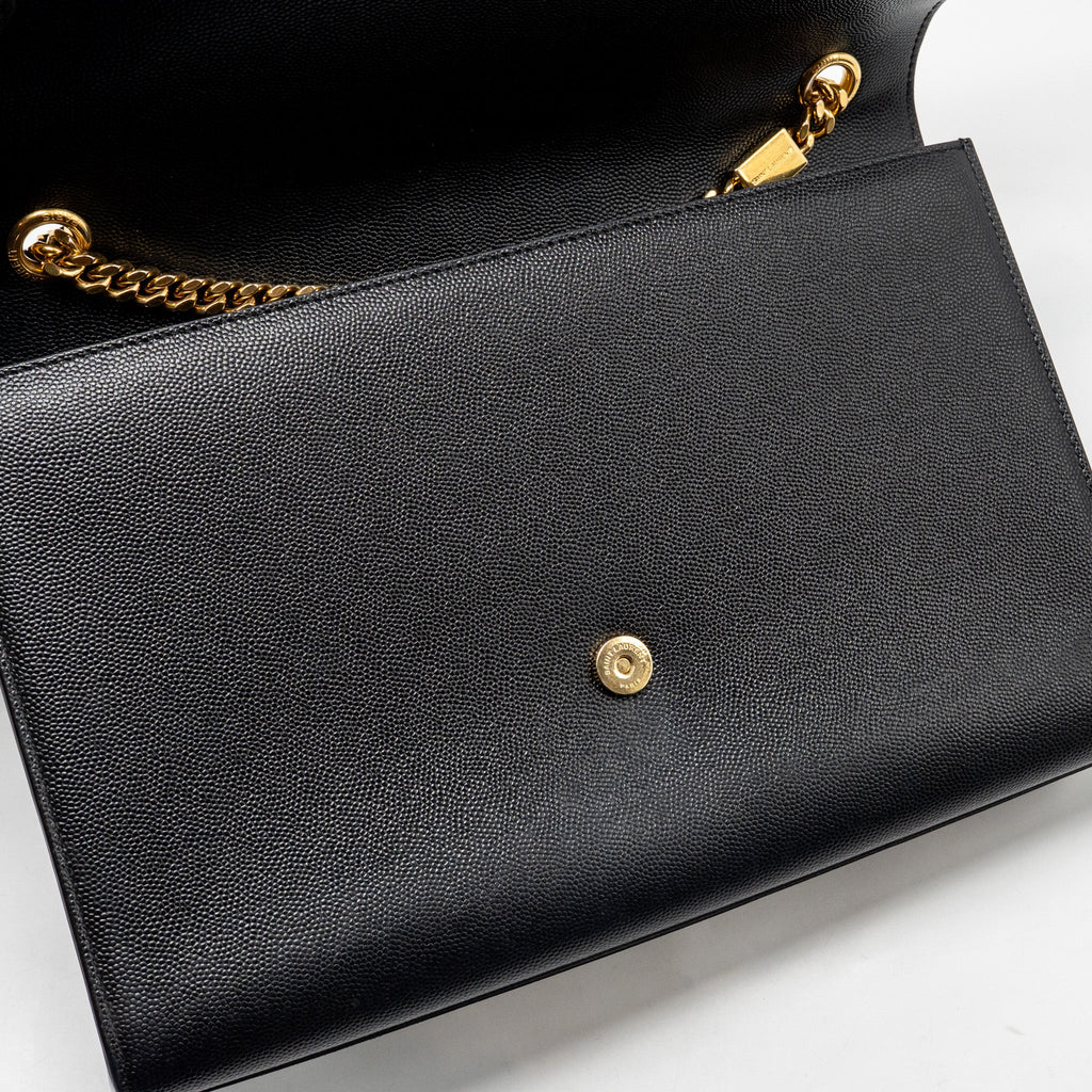 SAINT LAURENT/YSL LARGE KATE CHAIN BAG GRAINED CALFSKIN BLACK GHW