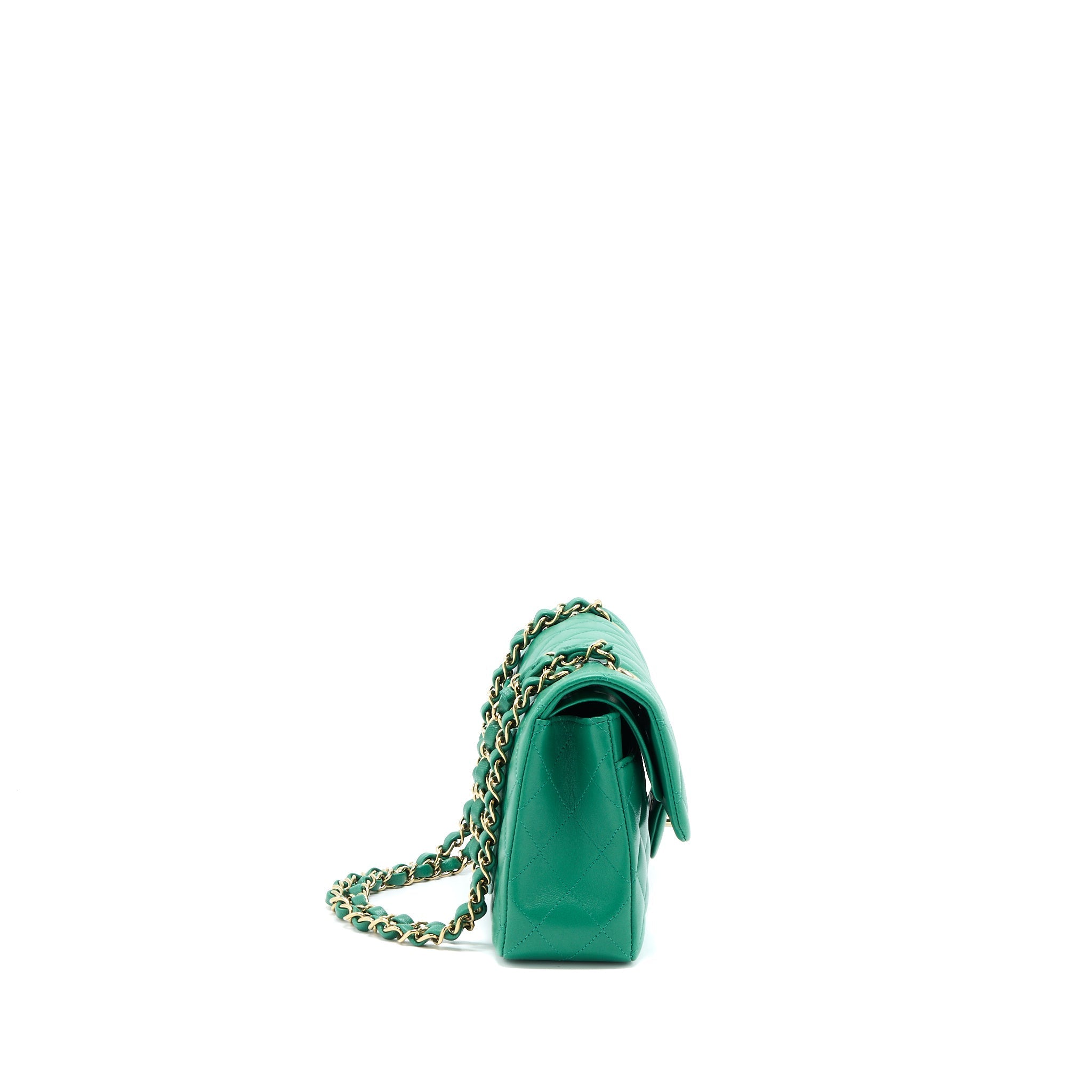 CHANEL SMALL CLASSIC DOUBLE FLAP BAG LAMBSKIN GREEN LGHW(MICROCHIP)