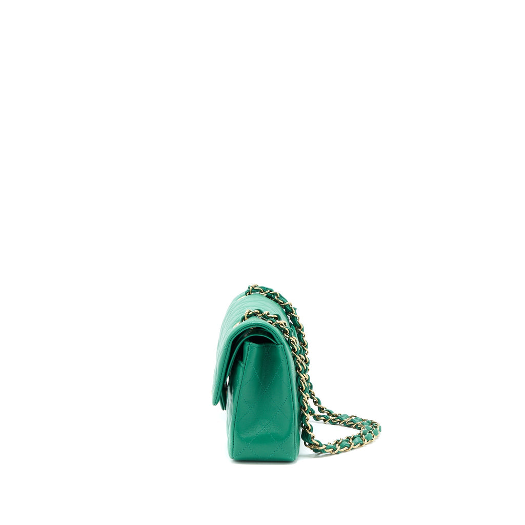 CHANEL SMALL CLASSIC DOUBLE FLAP BAG LAMBSKIN GREEN LGHW(MICROCHIP)