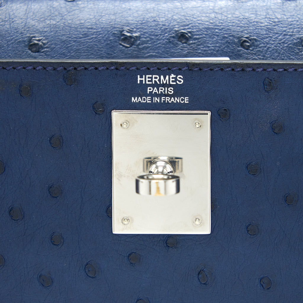 HERMES KELLY 28 OSTRICH BLUE SAPHIR SHW