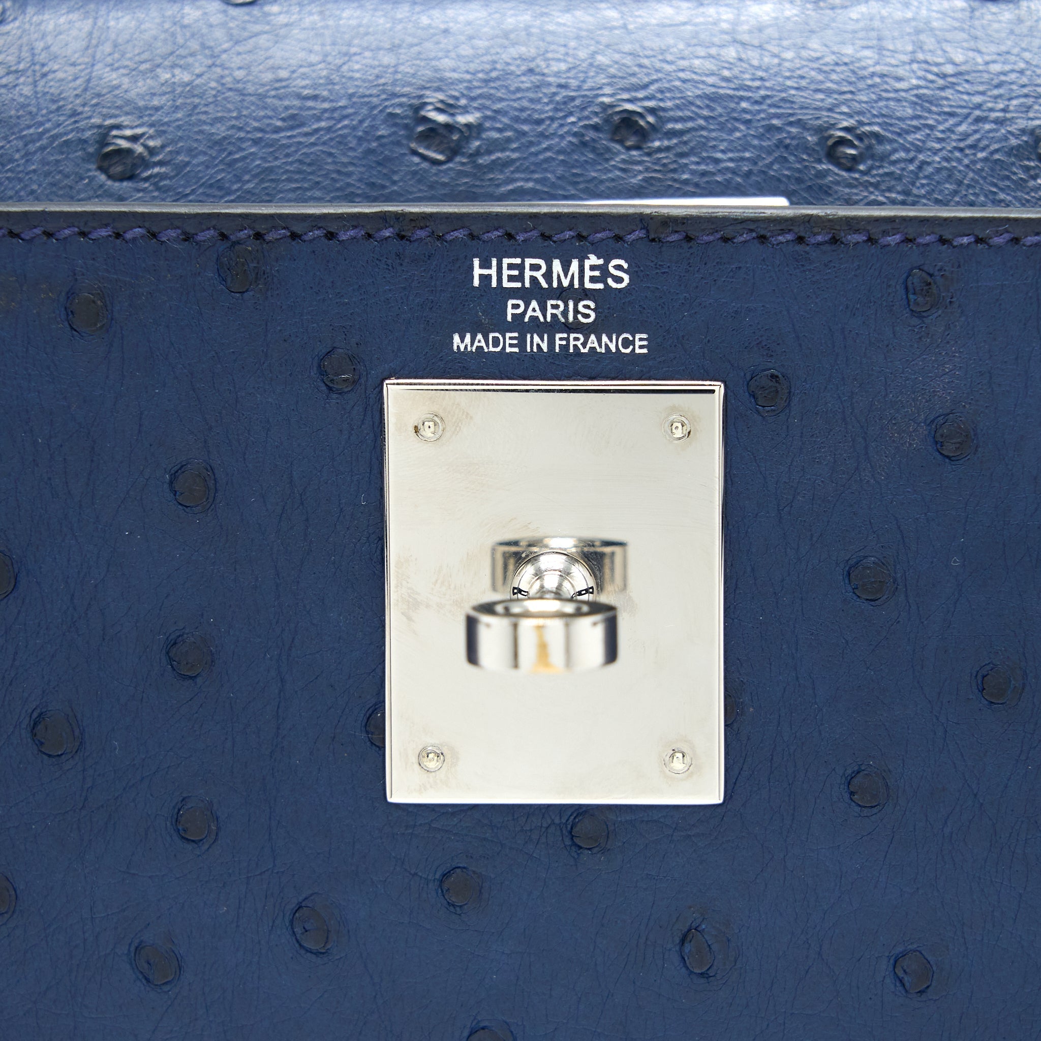 HERMES KELLY 28 OSTRICH BLUE SAPHIR SHW