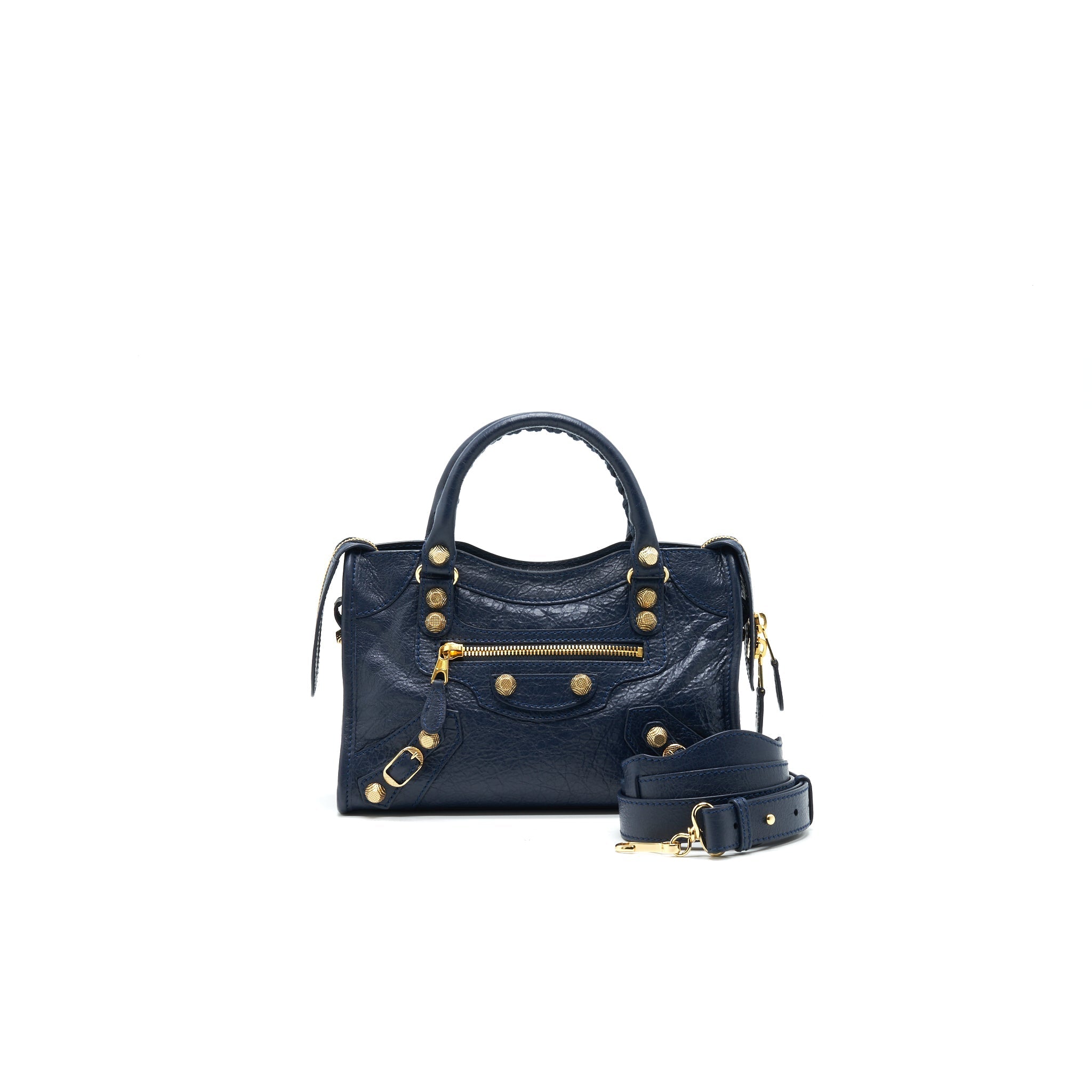 BALENCIAGA MINI GIANT CITY CROSSBODY BAG NAVY GHW