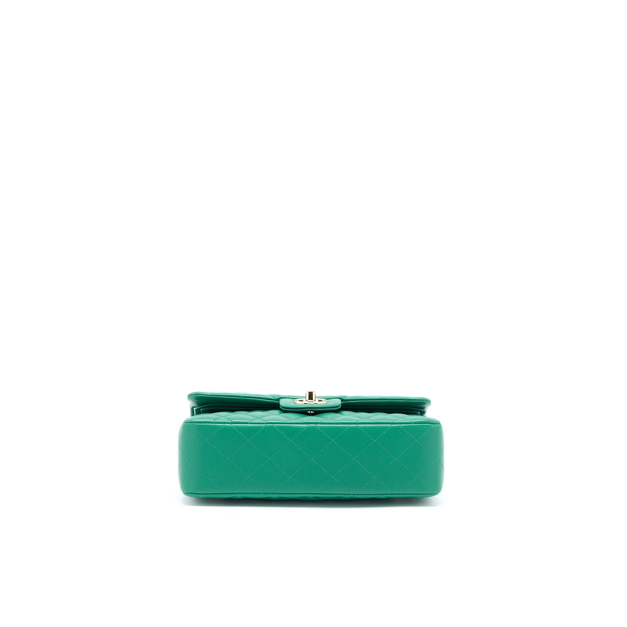 CHANEL SMALL CLASSIC DOUBLE FLAP BAG LAMBSKIN GREEN LGHW(MICROCHIP)