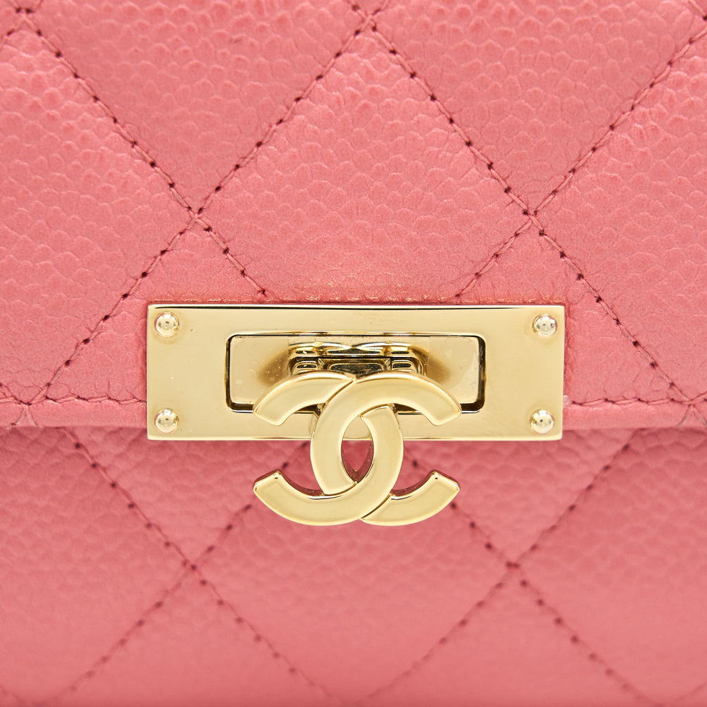 CHANEL CAVIAR MEDIUM FLAP WALLET ROSE PINK WITH GOLD CC LOGO