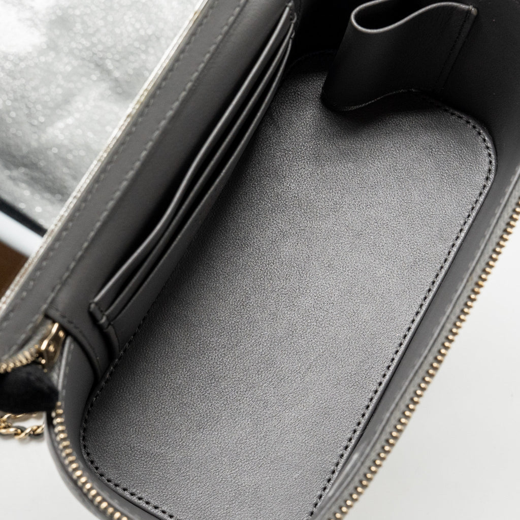 CHANEL TOP HANDLE LONG VANITY WITH CHAIN LAMBSKIN GREY LGHW (MICROCHIP)