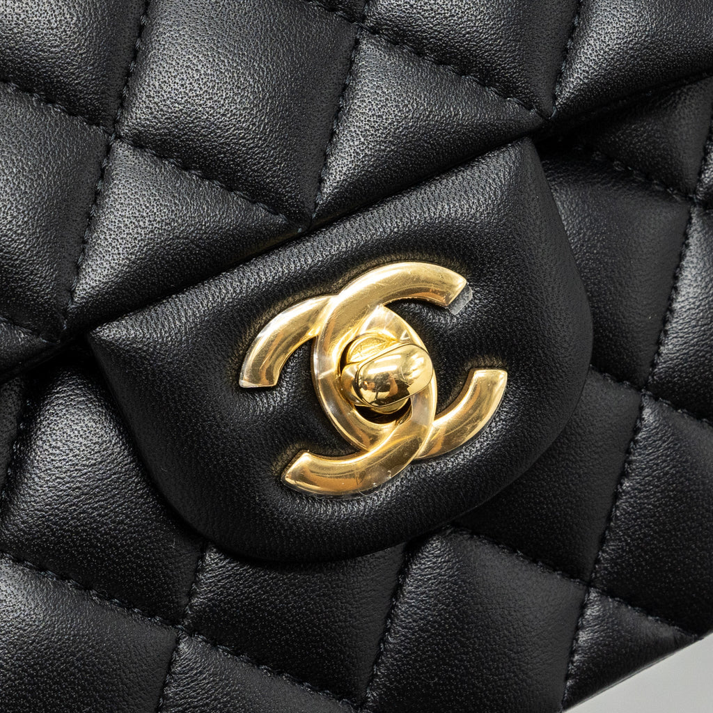 CHANEL SMALL CLASSIC DOUBLE FLAP LAMBSKIN BLACK GHW (MICROCHIP)
