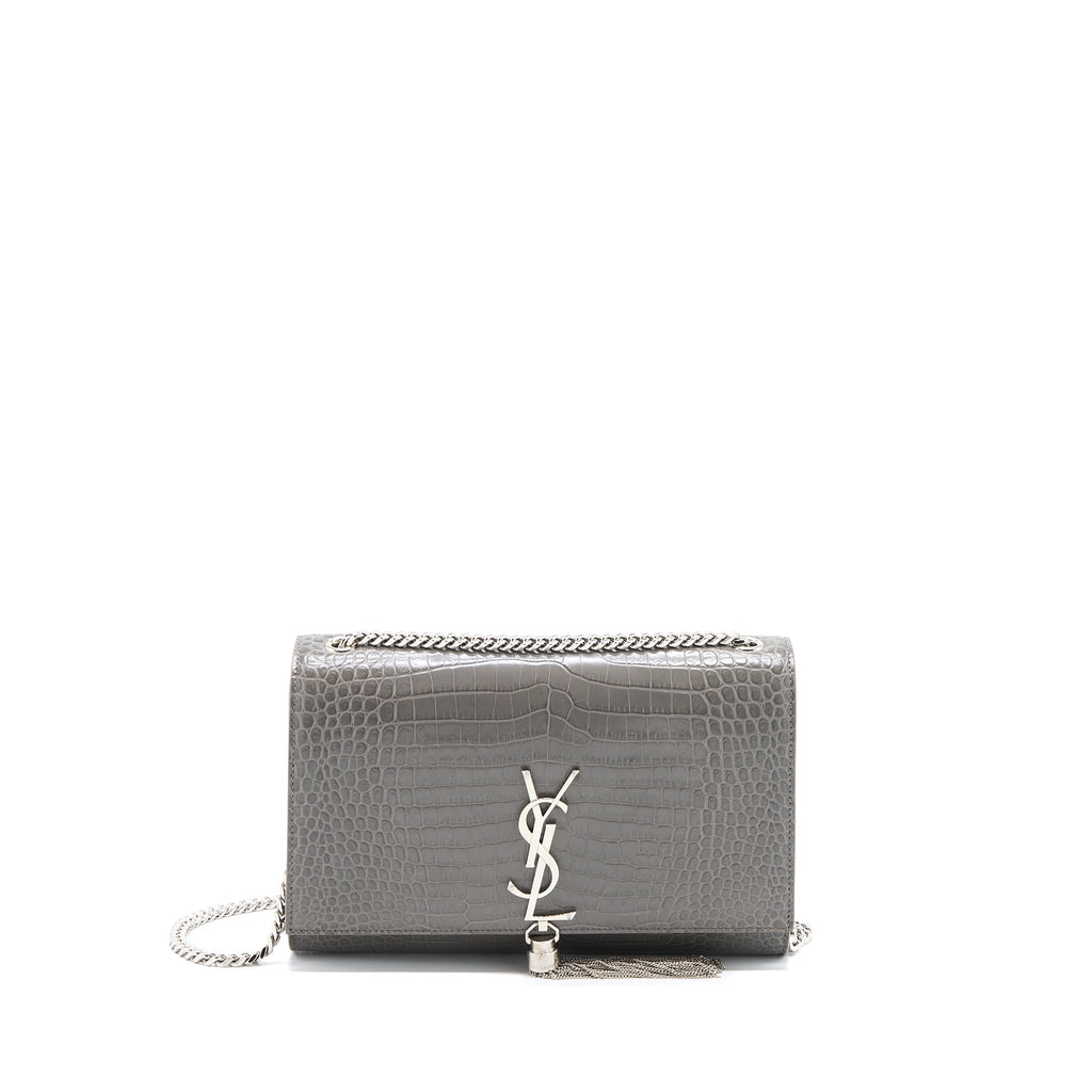 SAINT LAURENT KATE BAG CROC EMBOSSED-CALFSKIN GREY SHW
