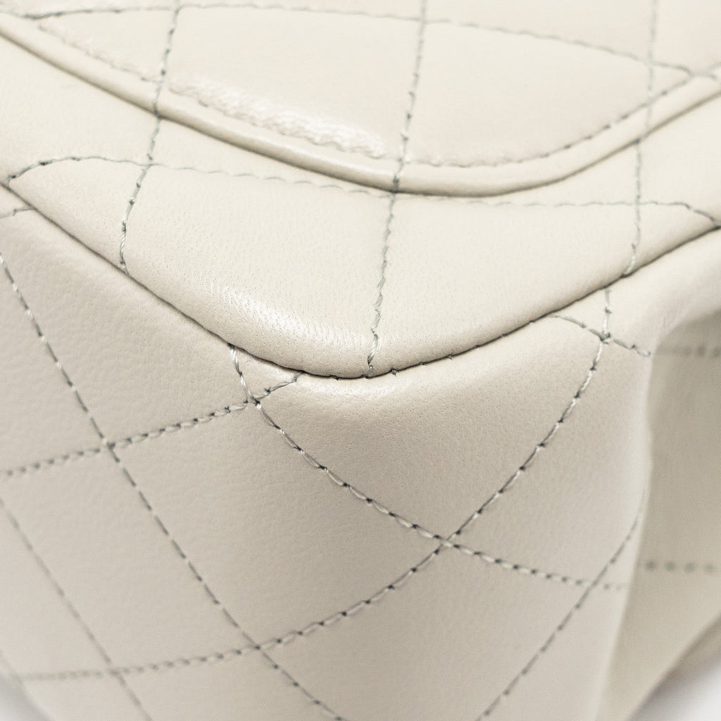 CHANEL 22C MINI SQUARE FLAP BAG LAMBSKIN LIGHT GREY LGHW (MICROCHIP)