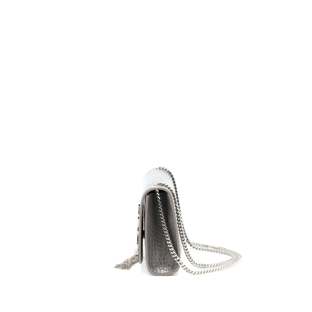 SAINT LAURENT KATE BAG CROC EMBOSSED-CALFSKIN GREY SHW