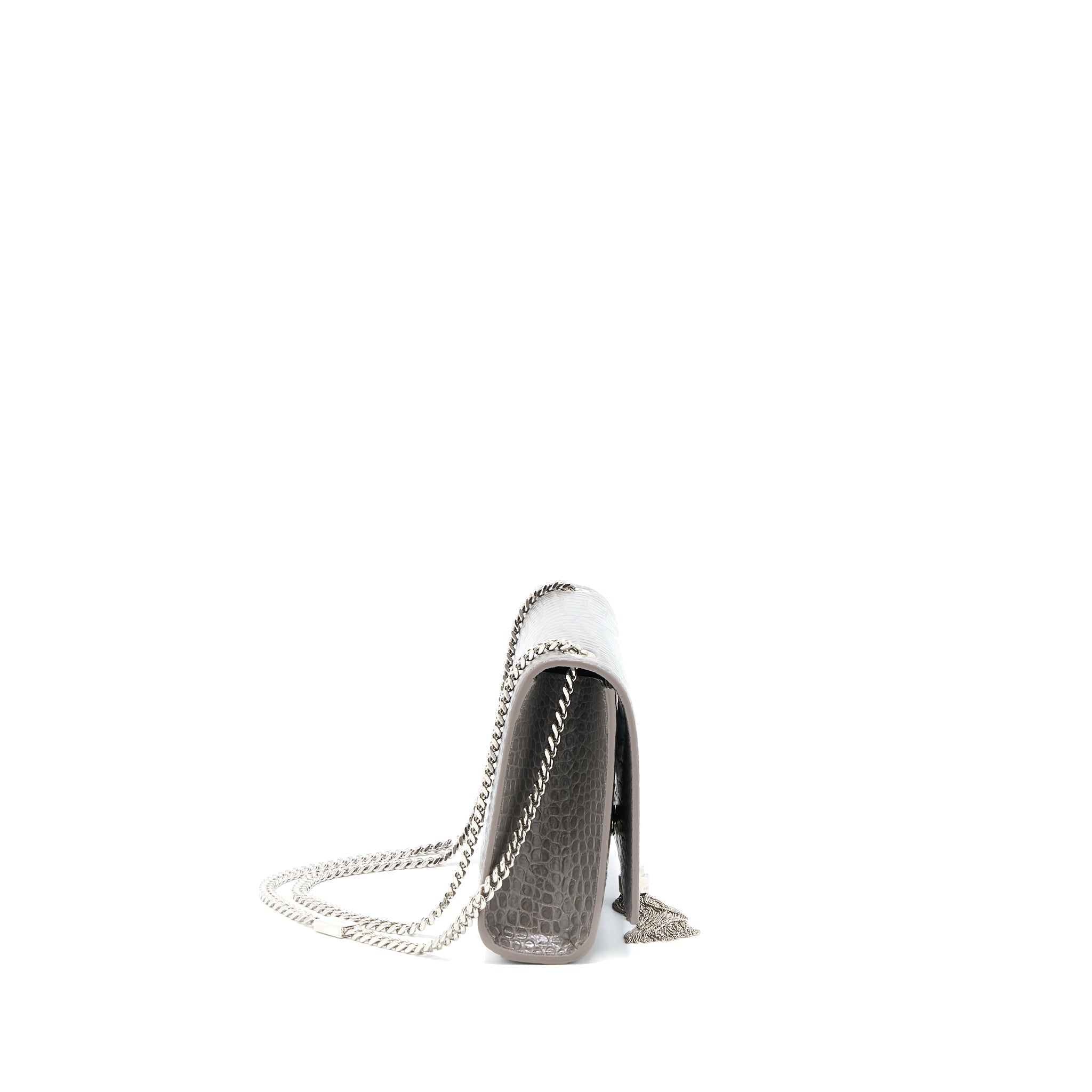 SAINT LAURENT KATE BAG CROC EMBOSSED-CALFSKIN GREY SHW