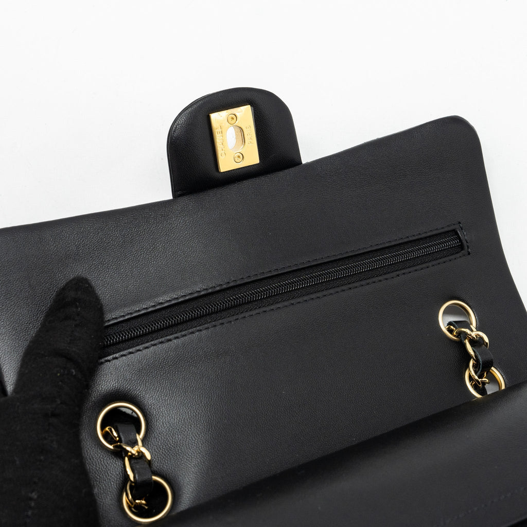 CHANEL SMALL CLASSIC DOUBLE FLAP LAMBSKIN BLACK GHW (MICROCHIP)
