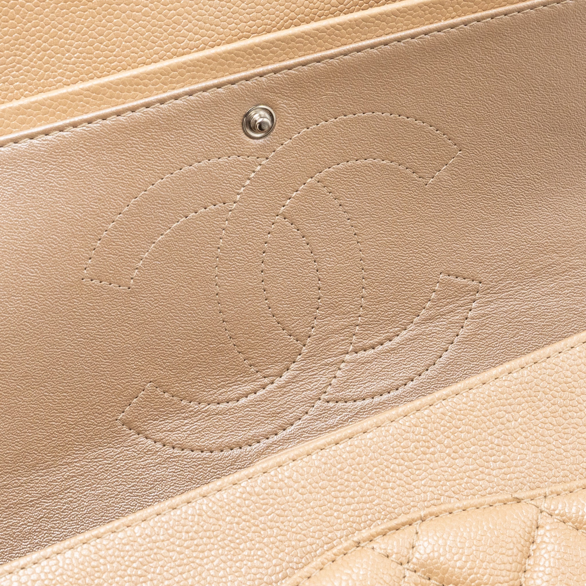 CHANEL CLASSIC JUMBO DOUBLE FLAP BAG CAVIAR IRIDESCENT BEIGE BRUSHED SHW