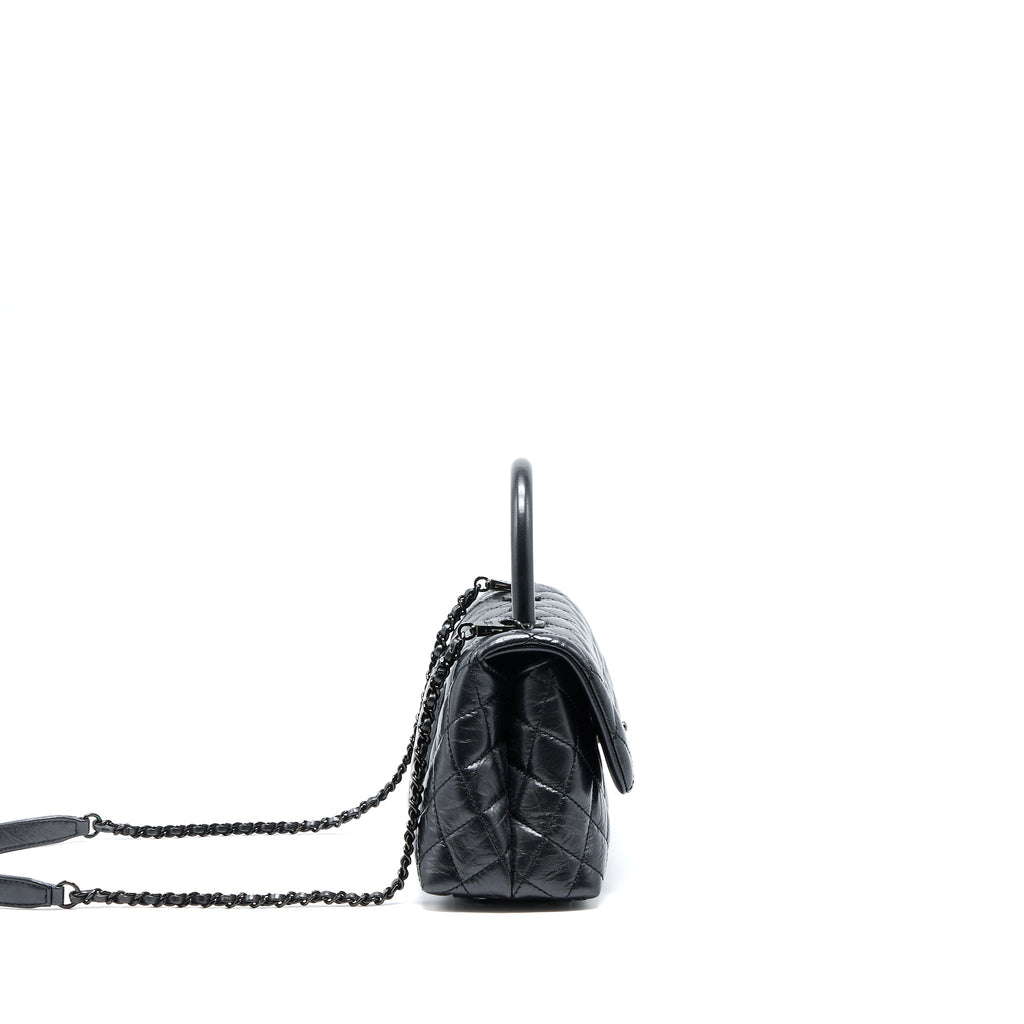 CHANEL SMALL COCO HANDLE AGED CALFSKIN SO BLACK WITH BLACK HARDWARE