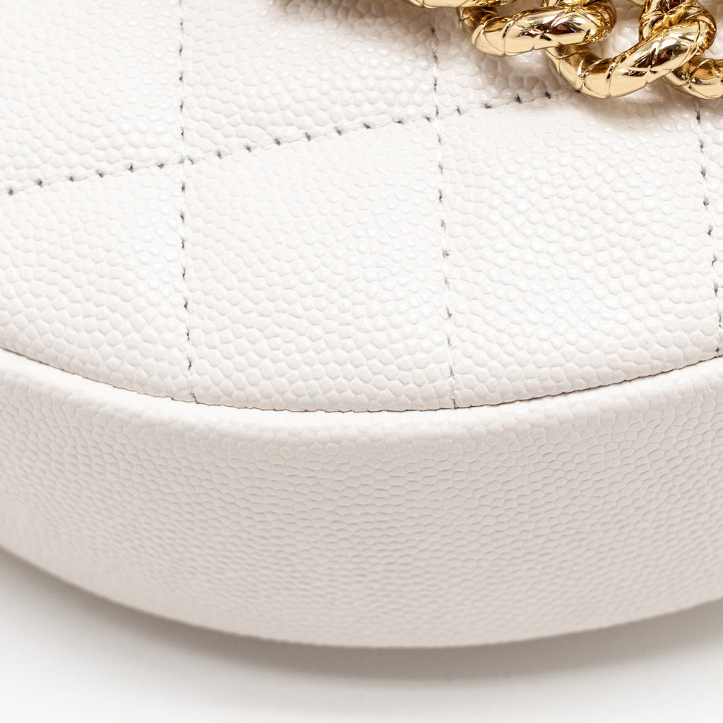 CHANEL 24S MINI ROUND BOW POUCH BAG WITH CHAIN CAVIAR WHITE GHW (MICROCHIP)
