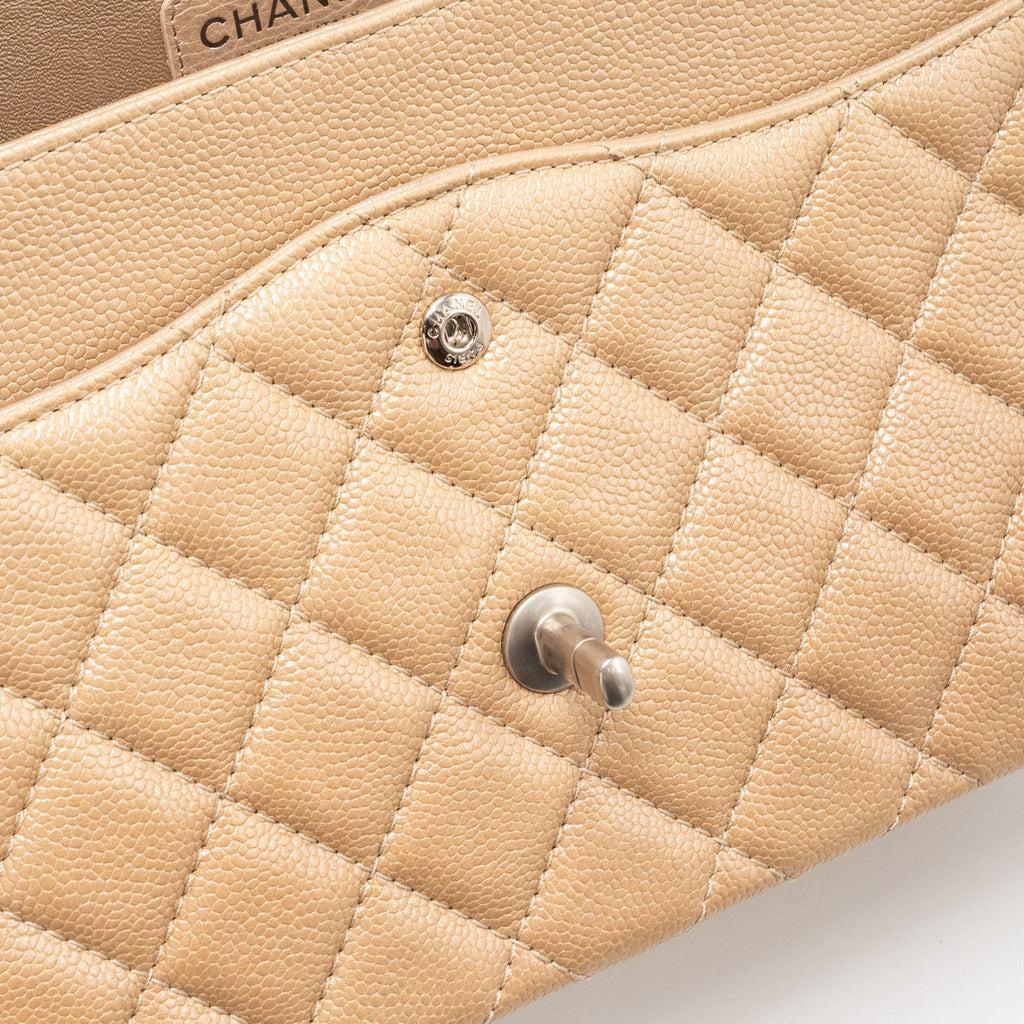 CHANEL CLASSIC JUMBO DOUBLE FLAP BAG CAVIAR IRIDESCENT BEIGE BRUSHED SHW