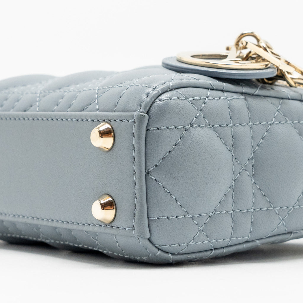 DIOR MICRO LADY DIOR LAMBSKIN GREY LGHW