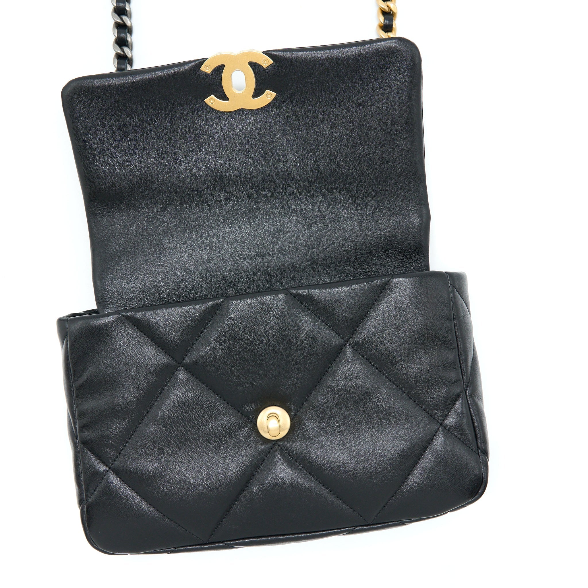 CHANEL SMALL 19 BAG LAMBSKIN BLACK WITH MULTICOLOUR HARDWARE (MICROCHIP)
