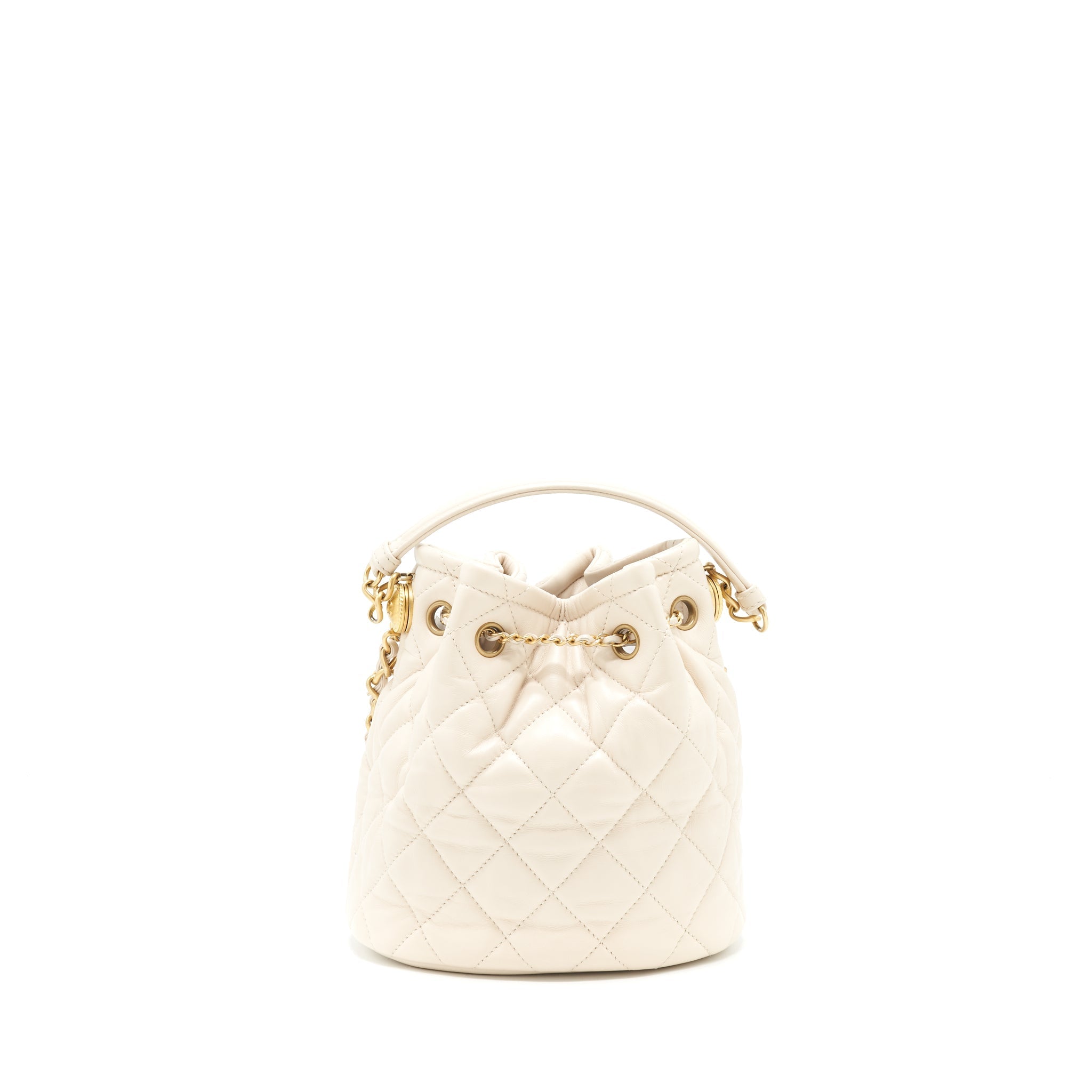CHANEL BUTTON BUCKET CROSSBODY BAG LAMBSKIN WHITE GHW