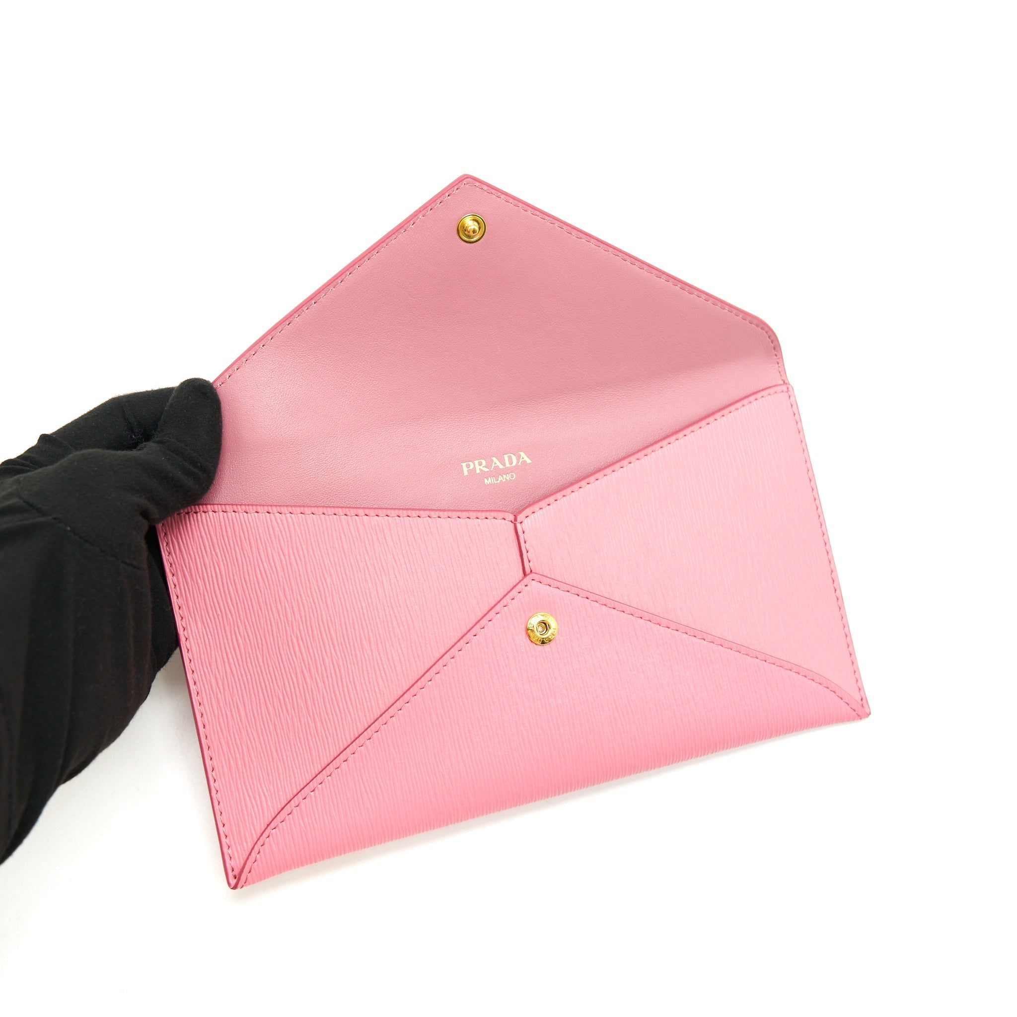 PRADA SAFFIANO ENVELOPE WALLET IN PINK GHW