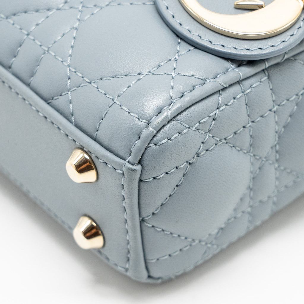 DIOR MICRO LADY DIOR LAMBSKIN GREY LGHW