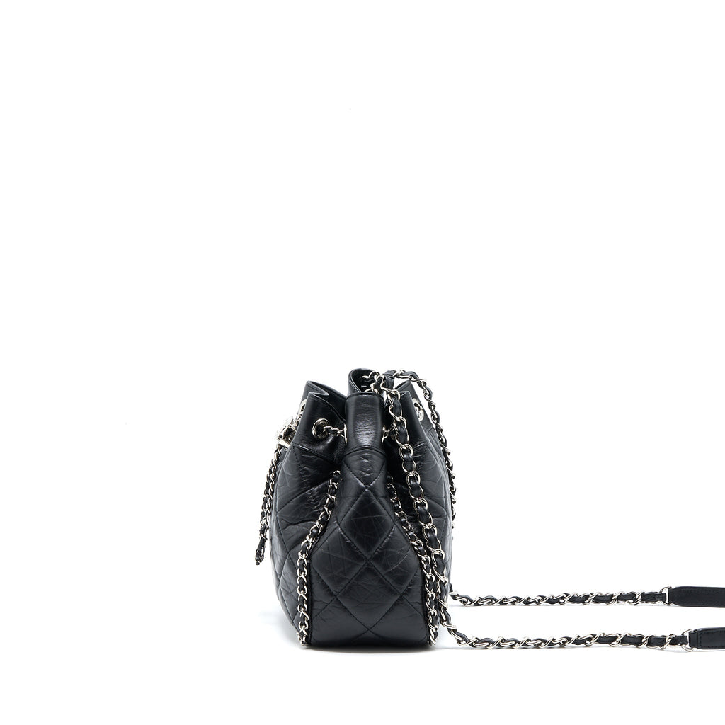 CHANEL 20S DRAWSTRING BUCKET BAG AGED CALFSKIN BLACK SHW