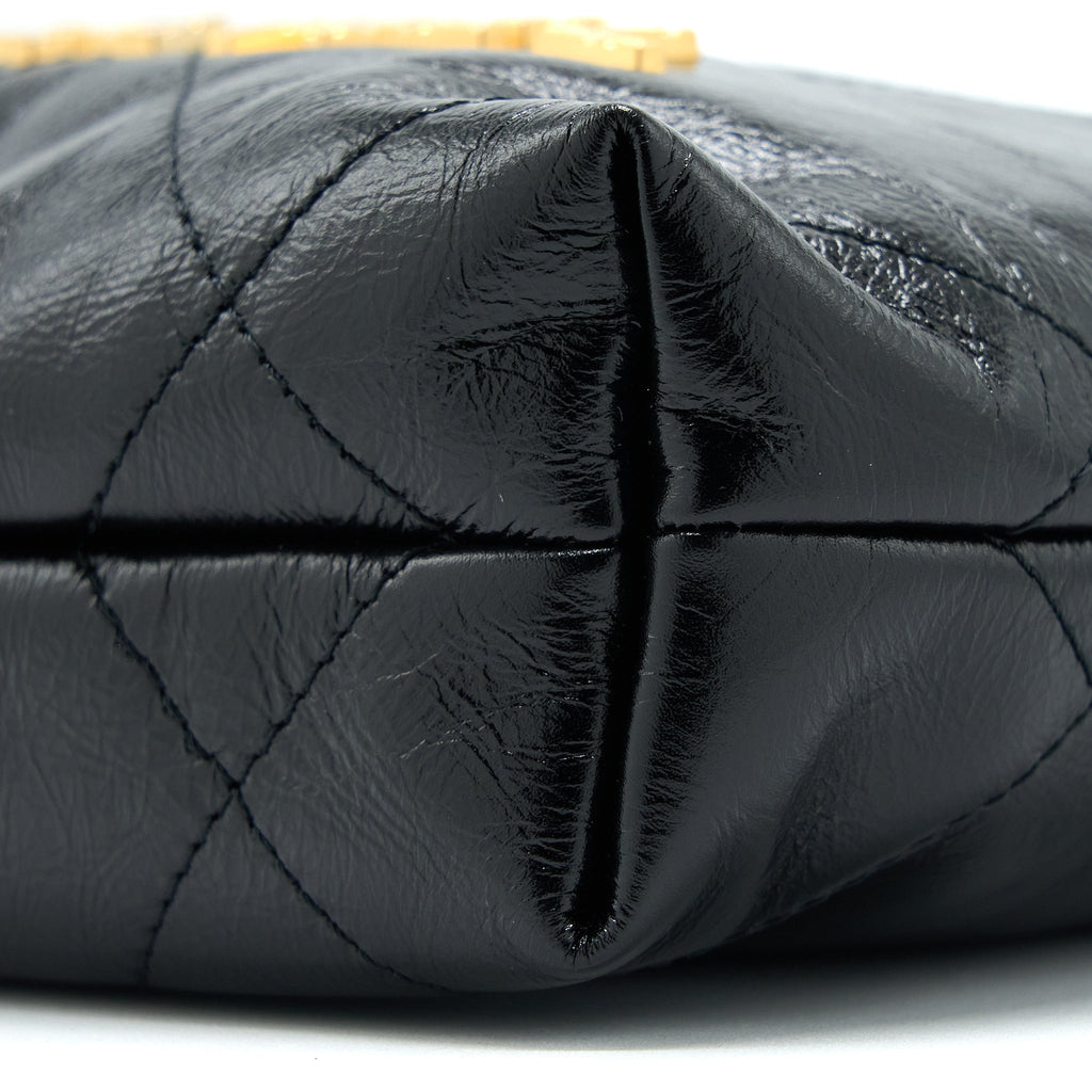 CHANEL 23S MINI 22 BAG WITH PEARL SHINY CALFSKIN BLACK GHW (MICROCHIP)