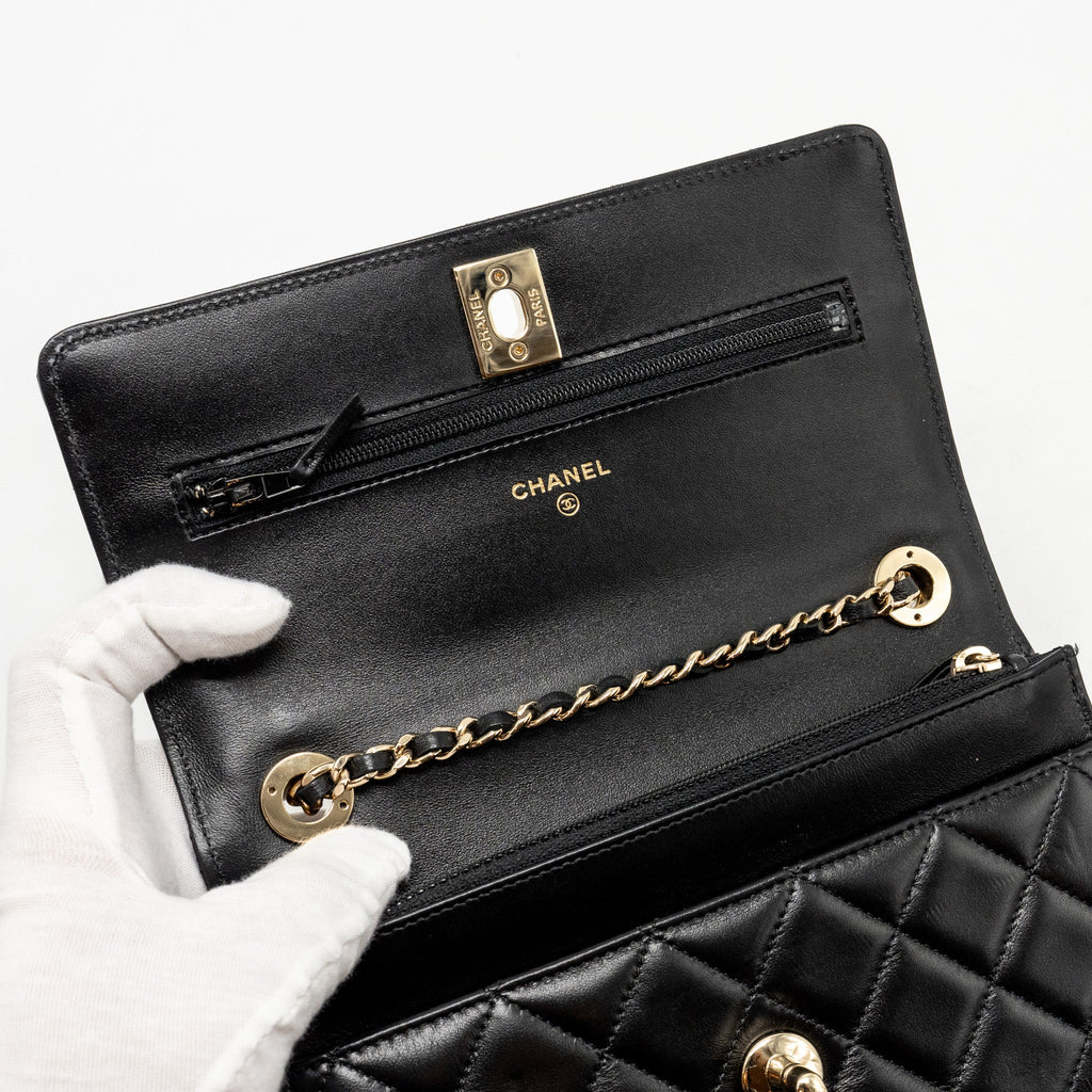 CHANEL TRENDY CC WALLET ON CHAIN LAMBSKIN BLACK LGHW (MICROCHIP)