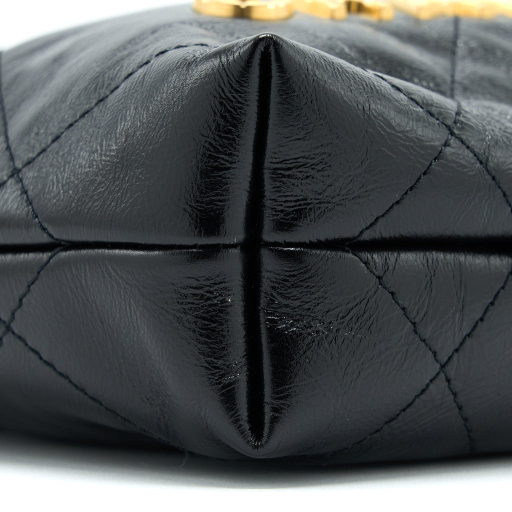 CHANEL 23S MINI 22 BAG WITH PEARL SHINY CALFSKIN BLACK GHW (MICROCHIP)