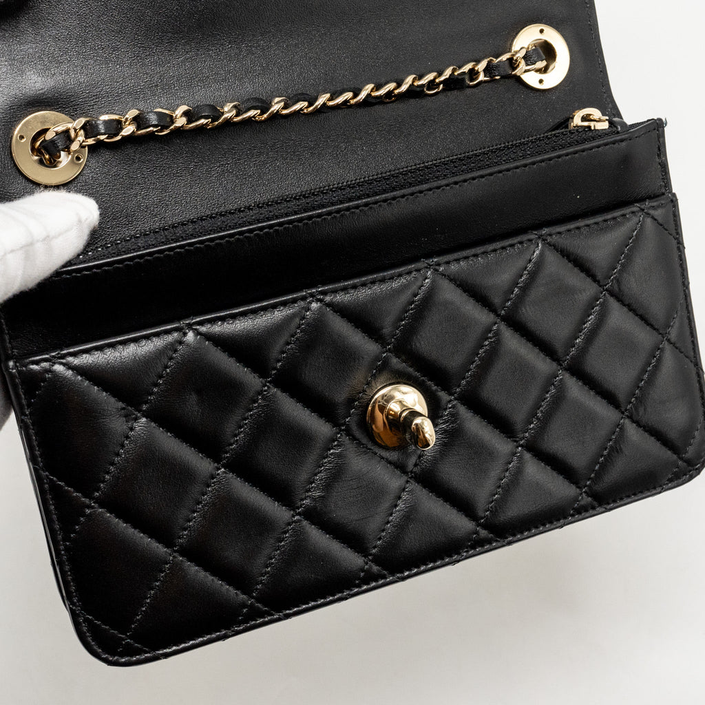 CHANEL TRENDY CC WALLET ON CHAIN LAMBSKIN BLACK LGHW (MICROCHIP)